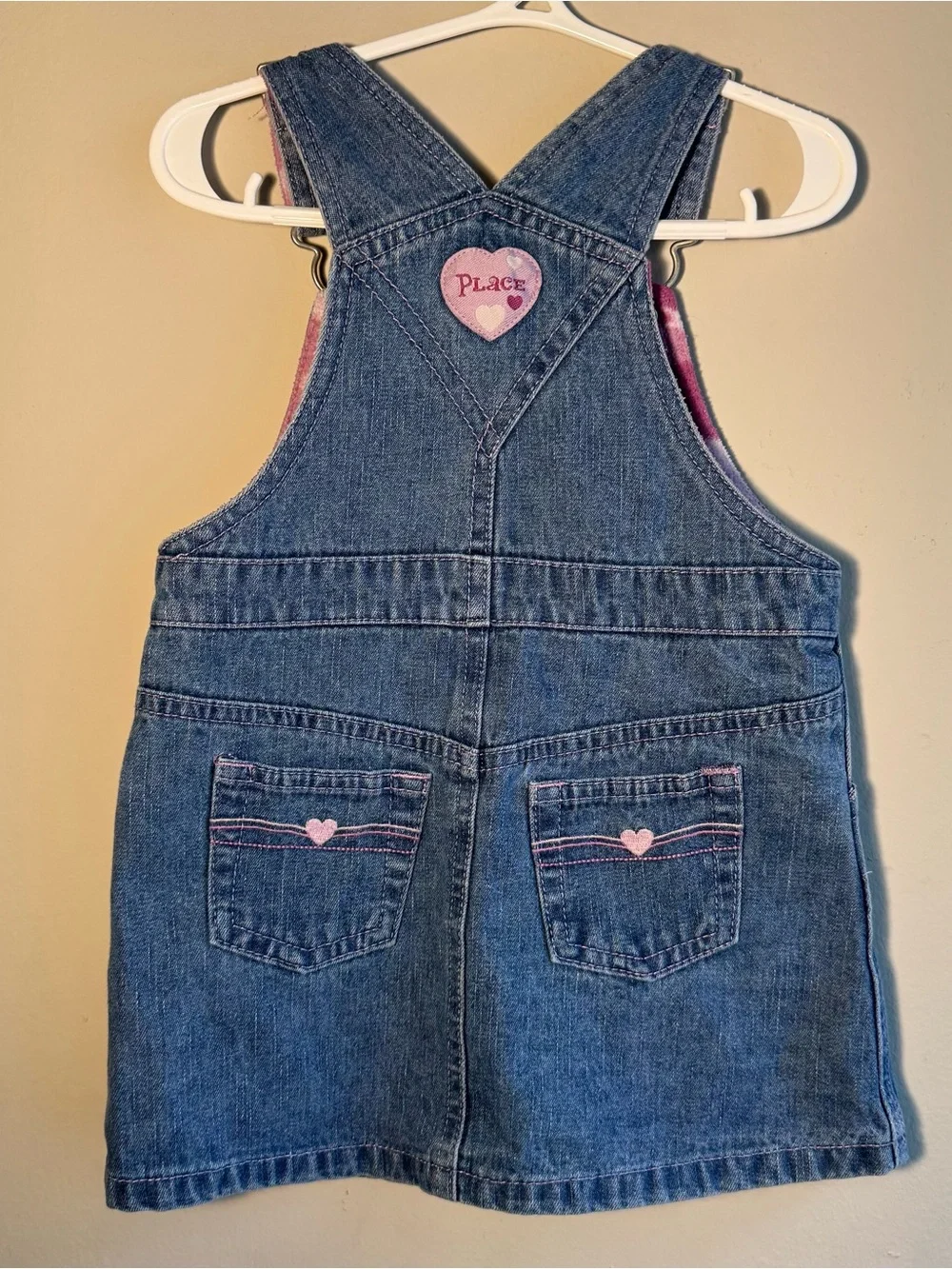 The Children's Place Blue Denim Overall Dress with Pink Accents